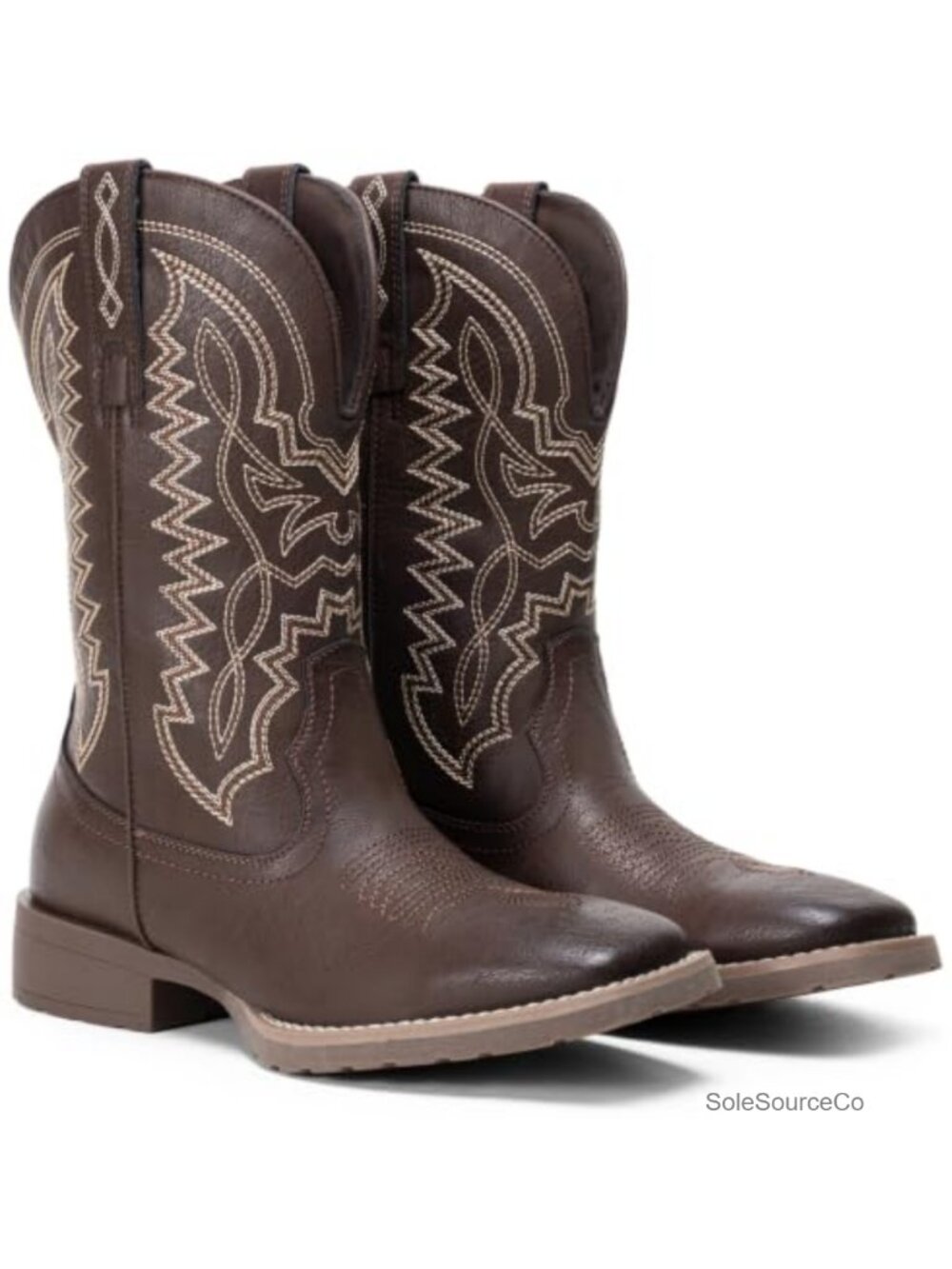 Mens Pull On Western Boots Square Toe Vegan Leather Memory Foam
